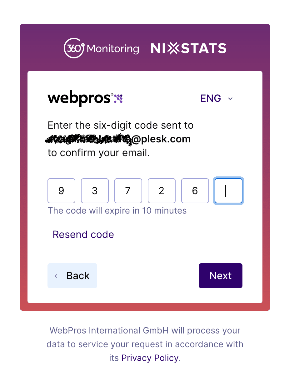 OTP code entered
